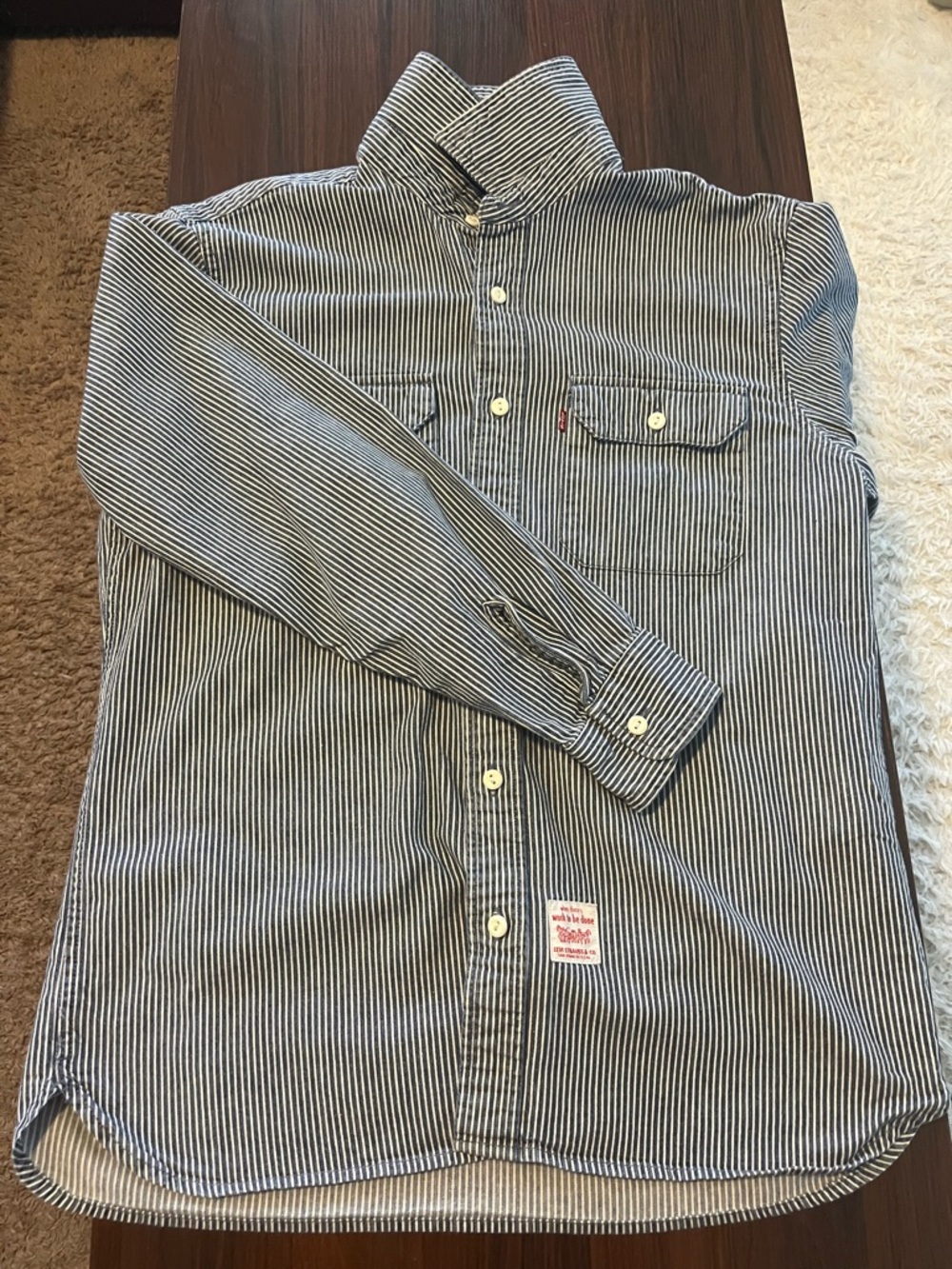 Levi's Navy and White Striped Casual Button-Down Work-Shirt